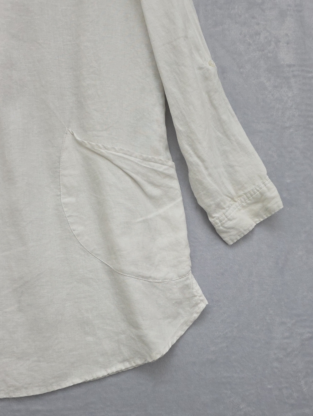 For Cynthia Off-White Women's Linen Tunic Blouse 1x Rolls Tab Sleeves Pockets - Picture 4 of 7